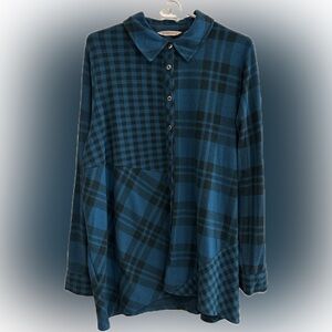 Soft Surroundings Paramour Blue and Black Plaid Tunic- 1X